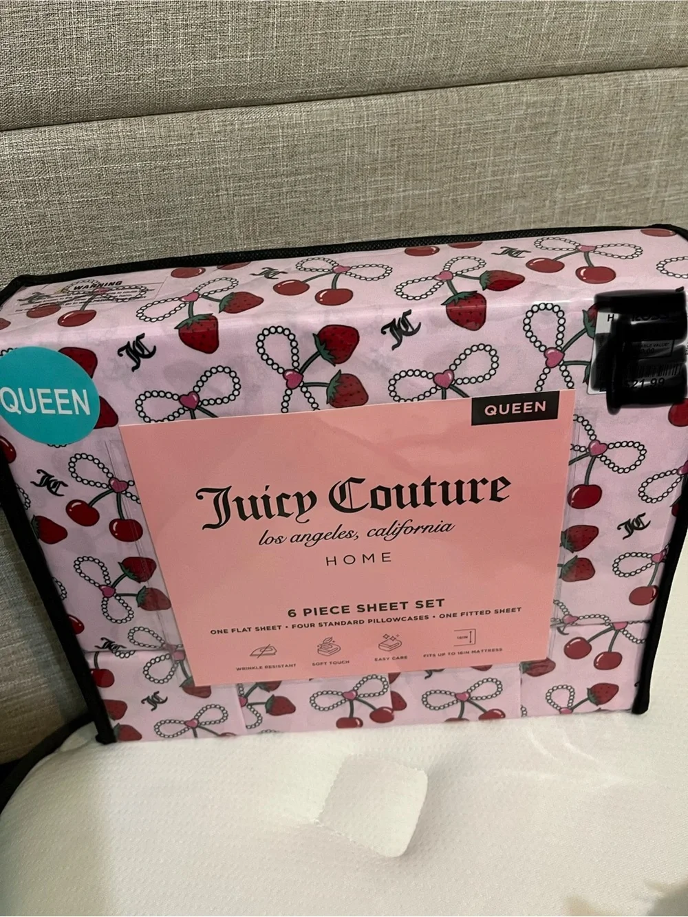 Juicy Couture Pink Cherry Strawberry Print Sheet Set